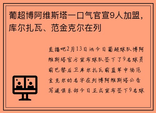 葡超博阿维斯塔一口气官宣9人加盟，库尔扎瓦、范金克尔在列